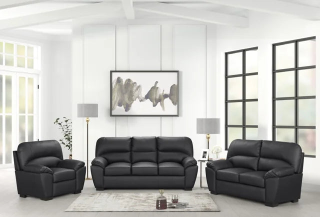 Tiffany Black Faux Leather Living Room Set – 3PC - Ken Ecommerce Specialist