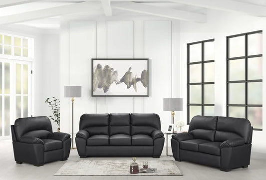 Tiffany Black Faux Leather Living Room Set – 3PC - Ken Ecommerce Specialist