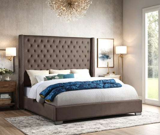 Prestigious Mocha Velvet Bed Platform